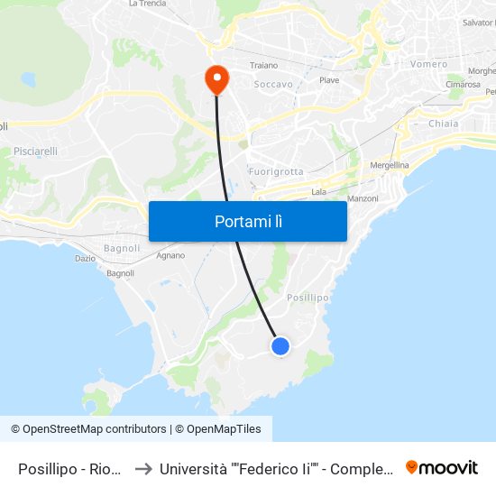 Posillipo - Rione Primavera to Università ""Federico Ii"" - Complesso Di Monte Sant'Angelo map