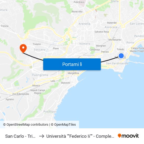 San Carlo - Trieste E Trento to Università ""Federico Ii"" - Complesso Di Monte Sant'Angelo map