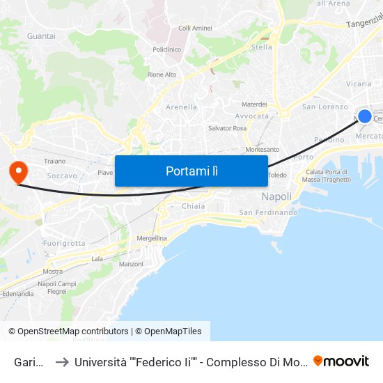 Garibaldi to Università ""Federico Ii"" - Complesso Di Monte Sant'Angelo map