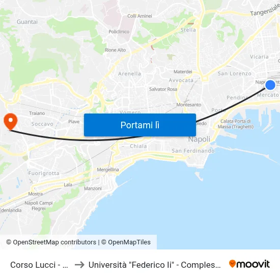 Corso Lucci - Stazione FS to Università "Federico Ii" - Complesso Di Monte Sant'Angelo map
