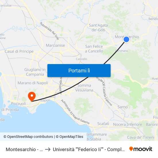 Montesarchio - Piazza Poerio to Università ""Federico Ii"" - Complesso Di Monte Sant'Angelo map