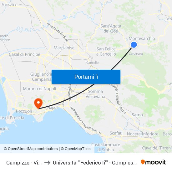 Campizze - Via Sepalone to Università ""Federico Ii"" - Complesso Di Monte Sant'Angelo map