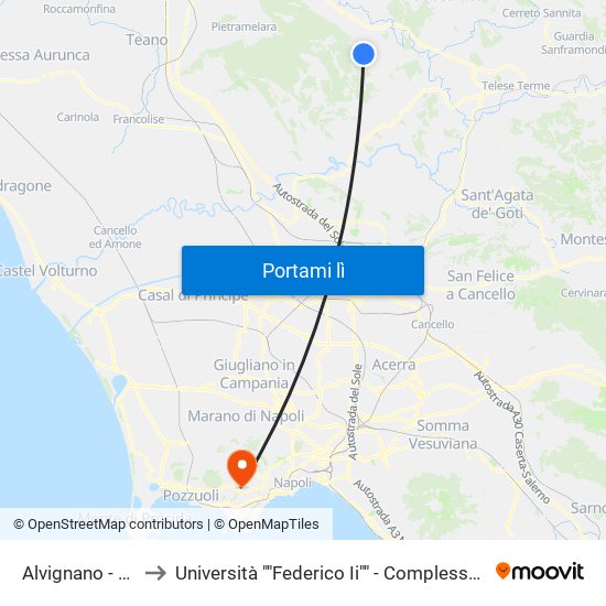 Alvignano - Municipio to Università ""Federico Ii"" - Complesso Di Monte Sant'Angelo map