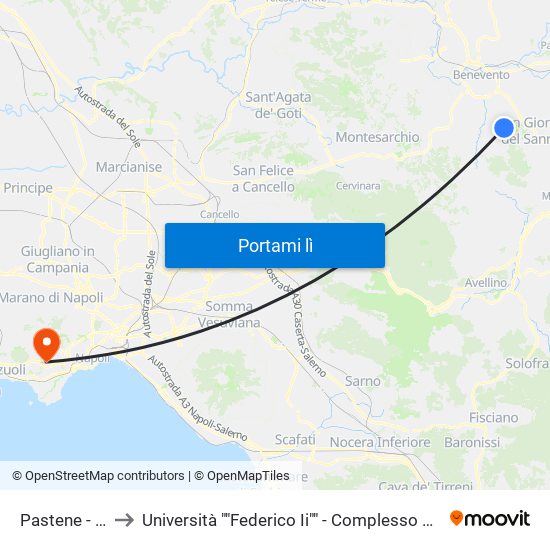 Pastene - Sciarra to Università ""Federico Ii"" - Complesso Di Monte Sant'Angelo map