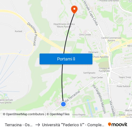 Terracina - Osp. San Paolo to Università ""Federico Ii"" - Complesso Di Monte Sant'Angelo map