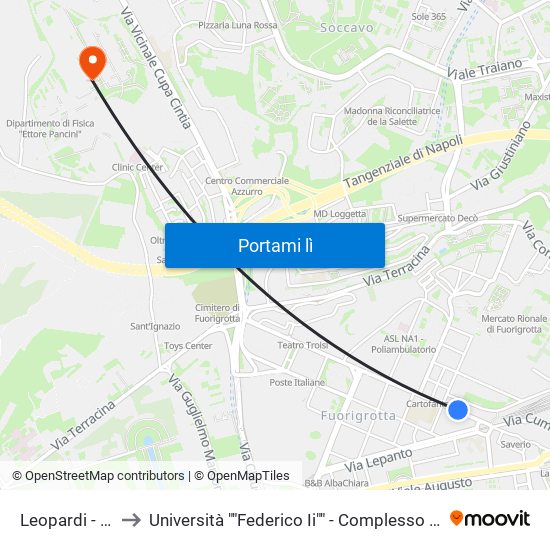 Leopardi - Cumana to Università ""Federico Ii"" - Complesso Di Monte Sant'Angelo map