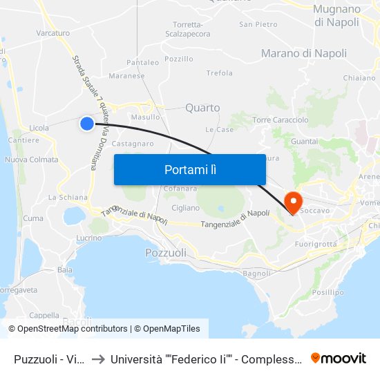 Puzzuoli - Via Serao, 1 to Università ""Federico Ii"" - Complesso Di Monte Sant'Angelo map