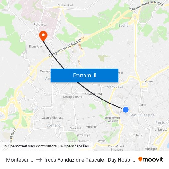 Montesanto to Irccs Fondazione Pascale - Day Hospital map