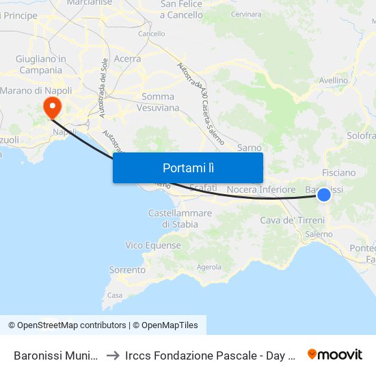 Baronissi Municipio to Irccs Fondazione Pascale - Day Hospital map