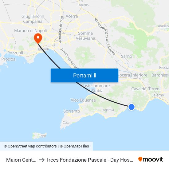 Maiori Centro to Irccs Fondazione Pascale - Day Hospital map