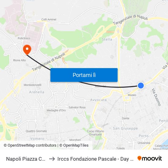 Napoli Piazza Cavour to Irccs Fondazione Pascale - Day Hospital map