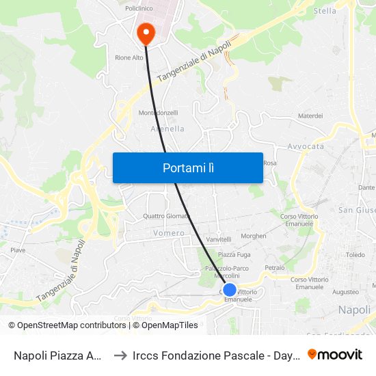 Napoli Piazza Amedeo to Irccs Fondazione Pascale - Day Hospital map