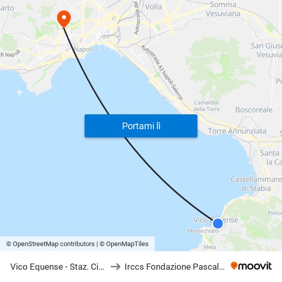 Vico Equense - Staz. Circumvesuviana to Irccs Fondazione Pascale - Day Hospital map