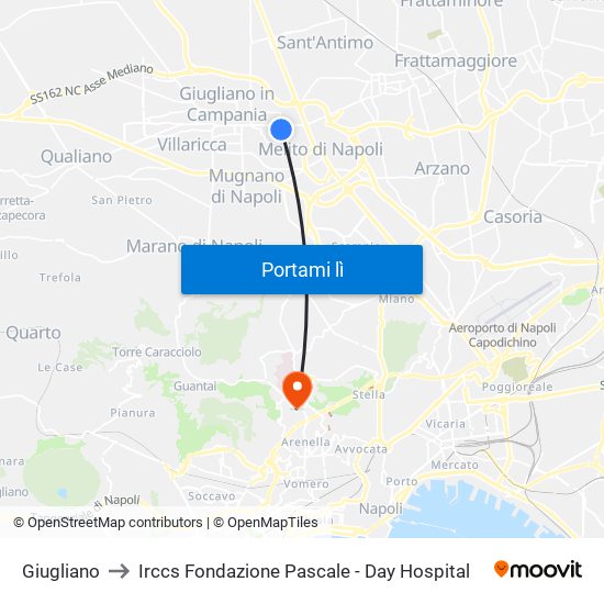 Giugliano to Irccs Fondazione Pascale - Day Hospital map