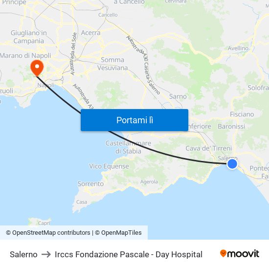 Salerno to Irccs Fondazione Pascale - Day Hospital map