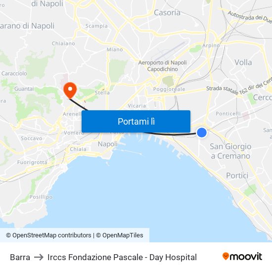 Barra to Irccs Fondazione Pascale - Day Hospital map