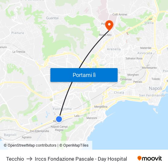 Tecchio to Irccs Fondazione Pascale - Day Hospital map