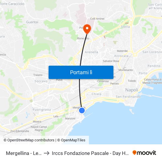 Mergellina - Leone to Irccs Fondazione Pascale - Day Hospital map