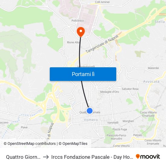 Quattro Giornate to Irccs Fondazione Pascale - Day Hospital map