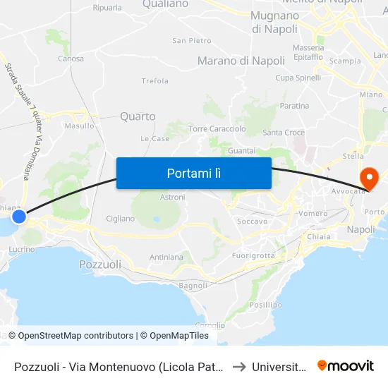 Pozzuoli - Via Montenuovo (Licola Patria - Navidad) to Università Sun map