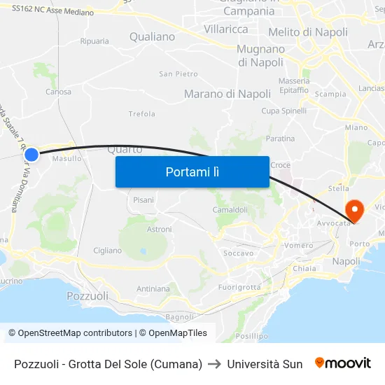 Pozzuoli - Grotta Del Sole (Cumana) to Università Sun map