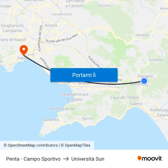 Penta - Campo Sportivo to Università Sun map