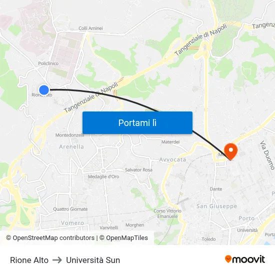 Rione Alto to Università Sun map