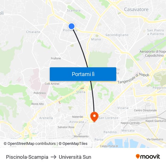 Piscinola-Scampia to Università Sun map