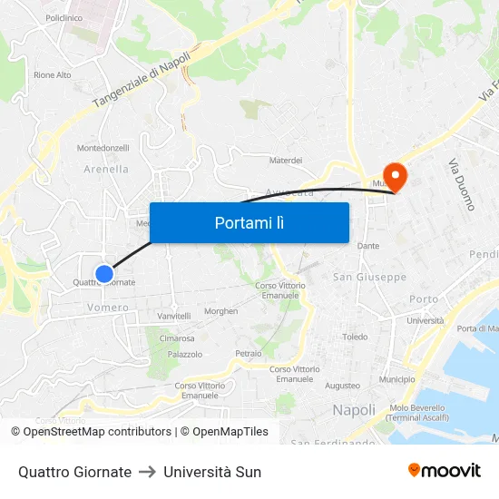 Quattro Giornate to Università Sun map