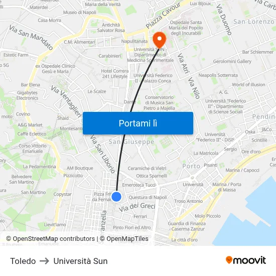 Toledo to Università Sun map