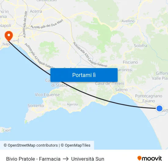 Bivio Pratole - Farmacia to Università Sun map