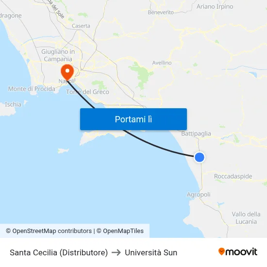 Santa Cecilia (Distributore) to Università Sun map