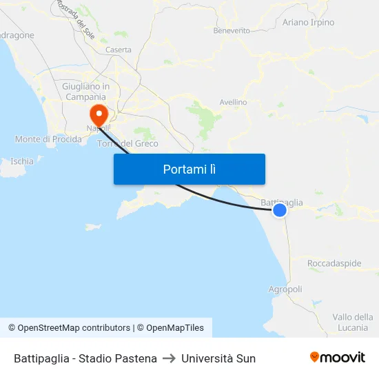 Battipaglia - Stadio Pastena to Università Sun map