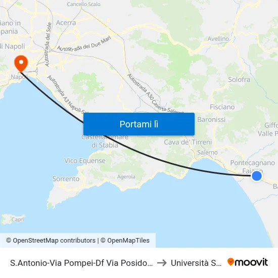 S.Antonio-Via Pompei-Df Via Posidonia to Università Sun map