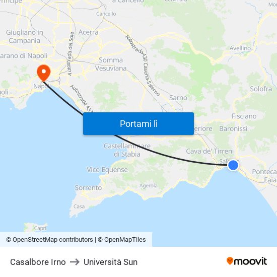 Casalbore Irno to Università Sun map