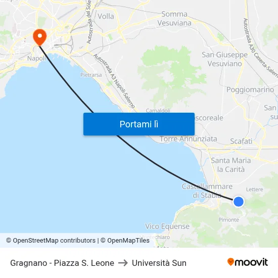 Gragnano - Piazza S. Leone to Università Sun map