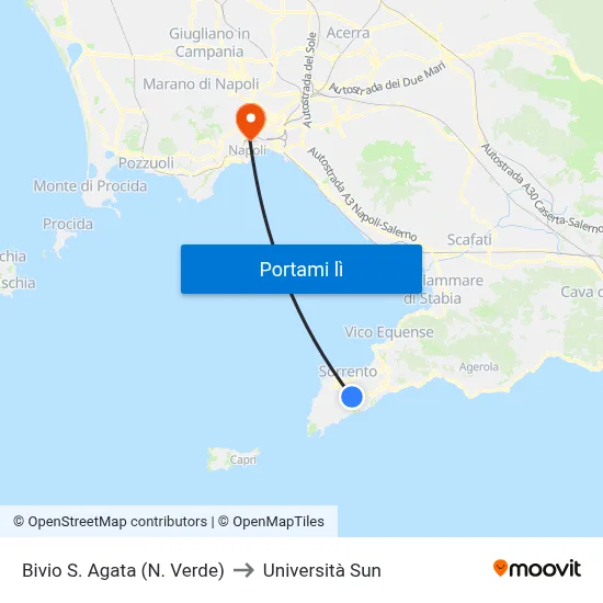 Bivio S. Agata (N. Verde) to Università Sun map