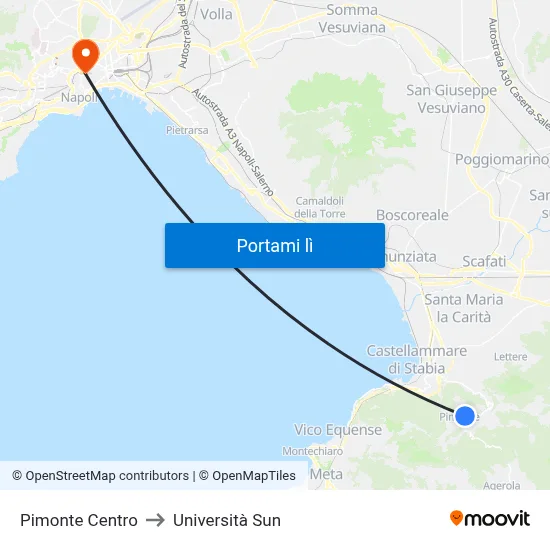 Pimonte Centro to Università Sun map