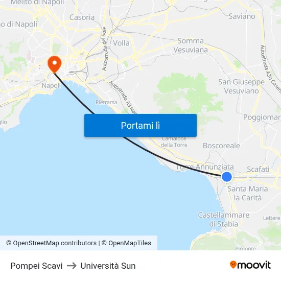 Pompei Scavi to Università Sun map