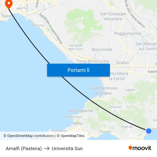 Amalfi (Pastena) to Università Sun map