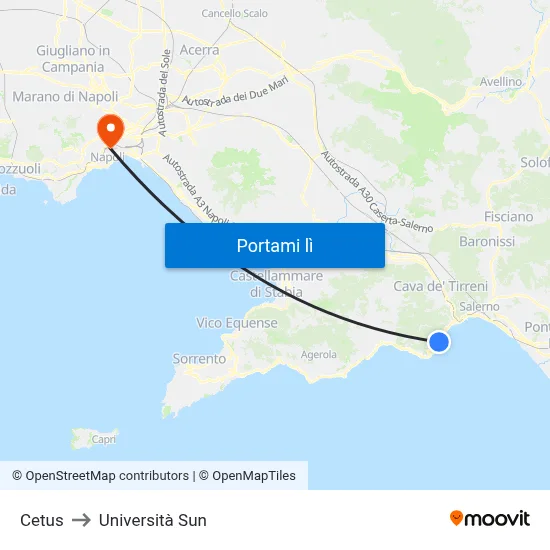 Cetus to Università Sun map