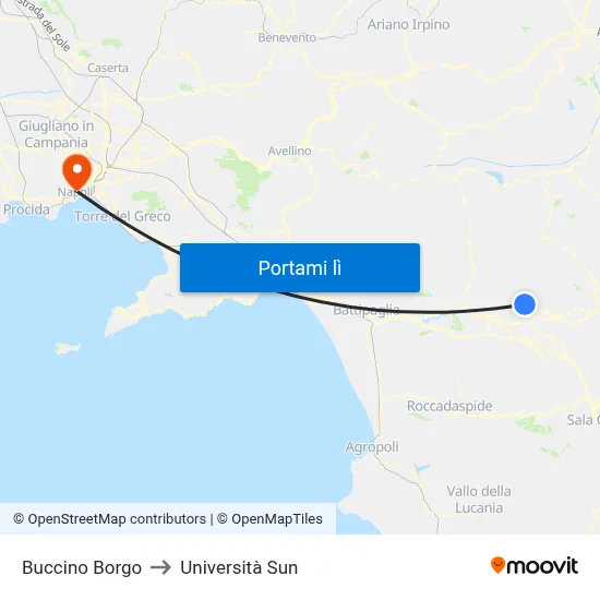 Buccino Borgo to Università Sun map