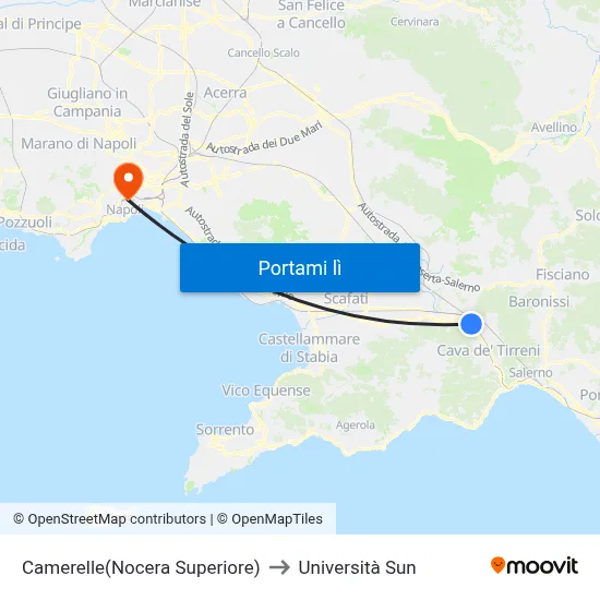 Camerelle(Nocera Superiore) to Università Sun map