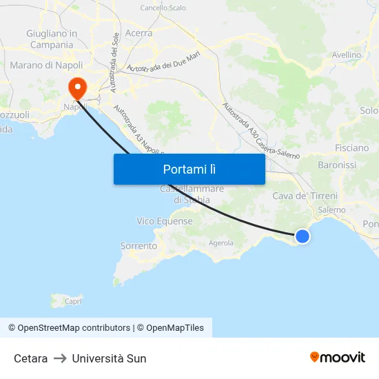 Cetara to Università Sun map