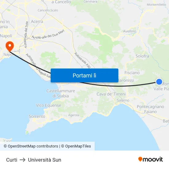 Curti to Università Sun map