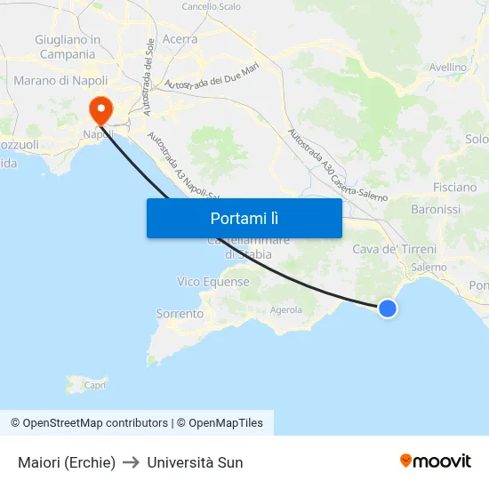 Maiori (Erchie) to Università Sun map
