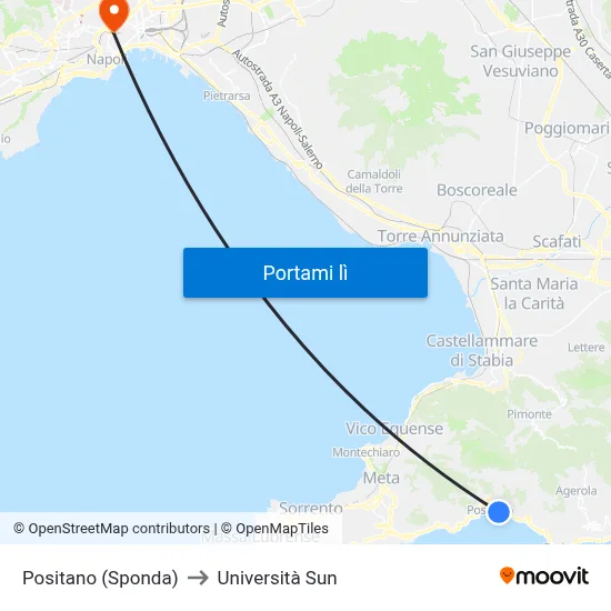 Positano (Sponda) to Università Sun map