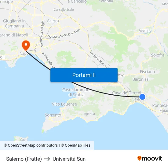 Salerno (Fratte) to Università Sun map