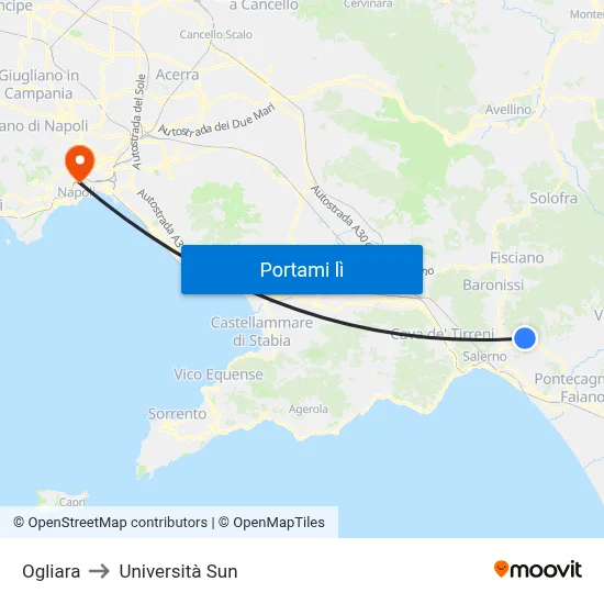 Ogliara to Università Sun map