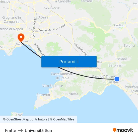 Fratte to Università Sun map